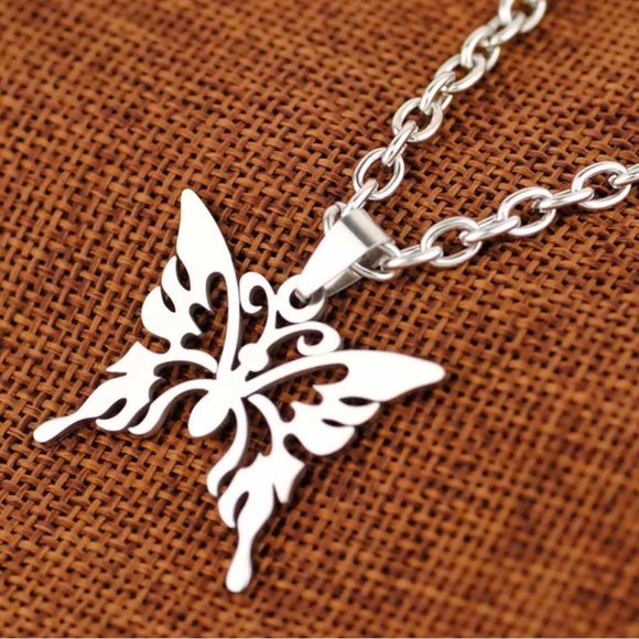 “Tribal Butterfly” Stainless Steel Lasercut Cut-out Hollow Open Abstract Pendant - Picture 4 of 16